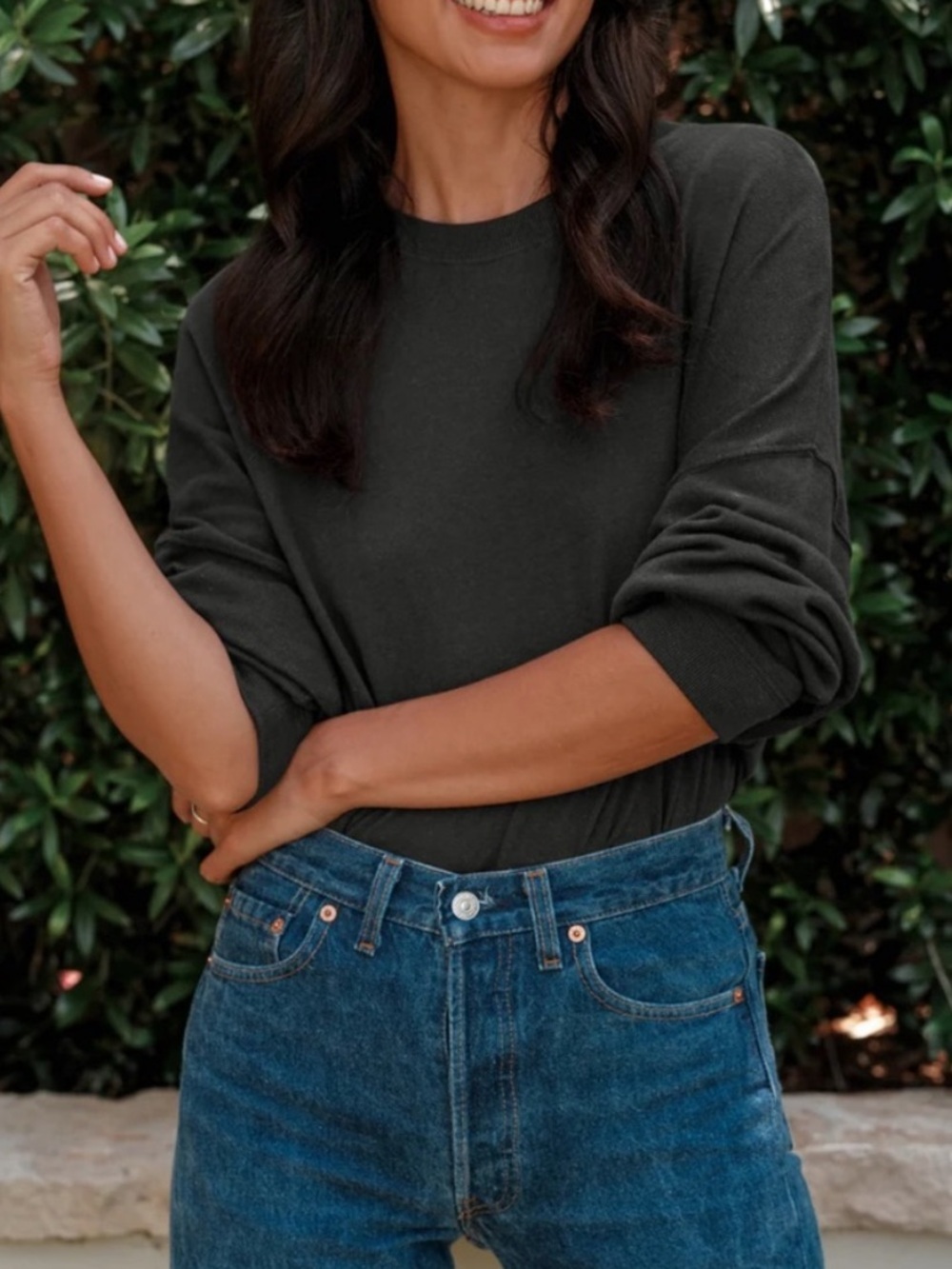 Jenni Kayne Boyfriend Long Sleeve Tee in Black Sz XXS